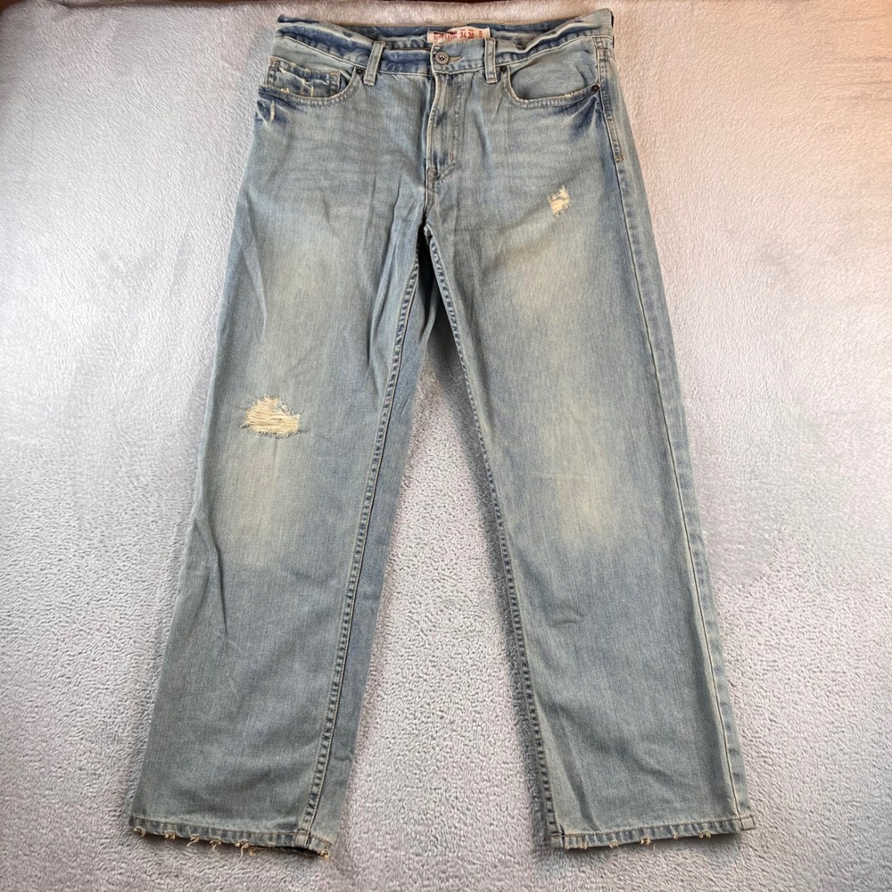 Mossimo Supply Co Relaxed Fit Jeans mens 34x30 fits 36x30 Blue distressed denim